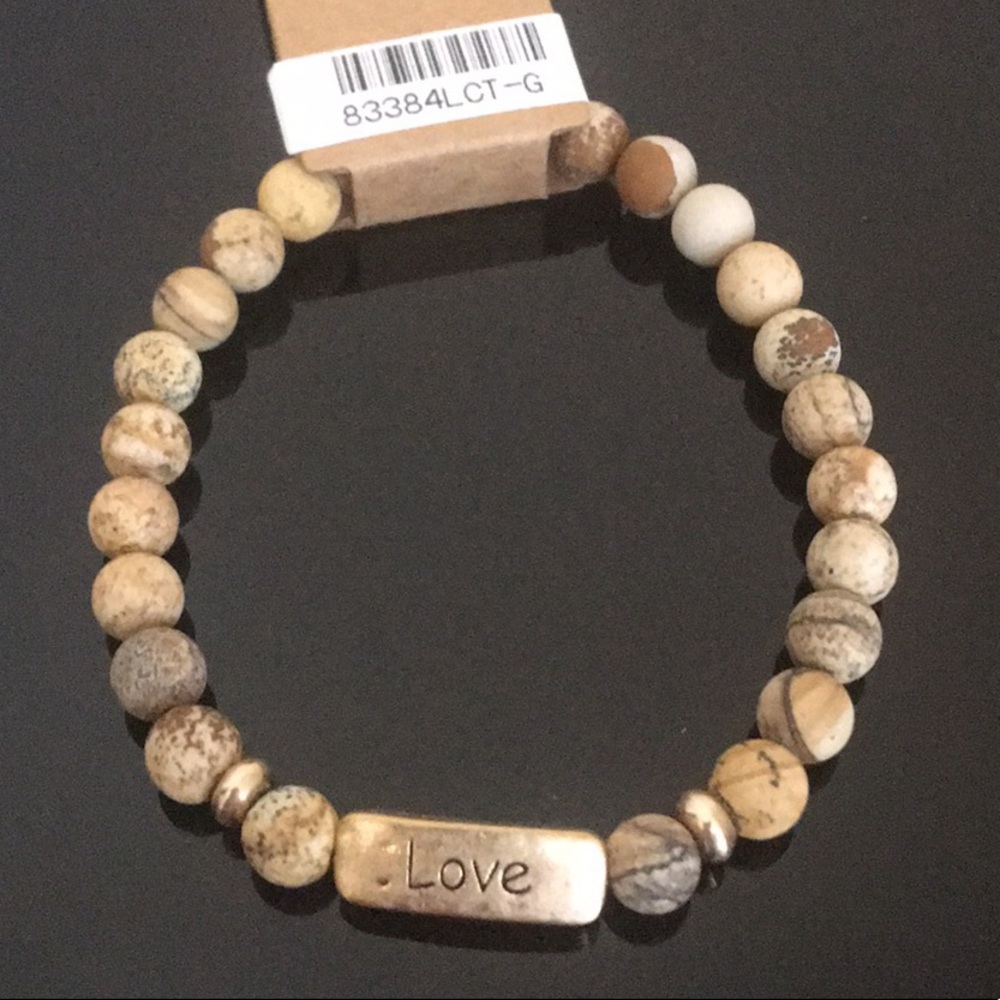 Jasper brown “Love” etched beaded bracelet - Picture 3 of 3